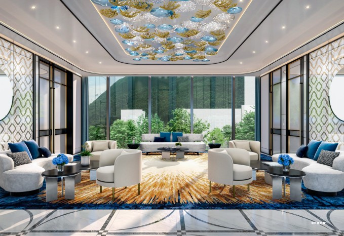 Deep Water South 6A 豪華會所大堂設計 高樓底落地玻璃景觀