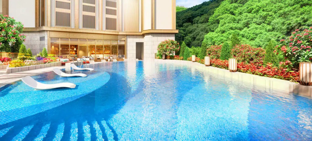 柏景峰 One Park Place 住客會所戶外泳池設計 度假式園林泳池與山景環境