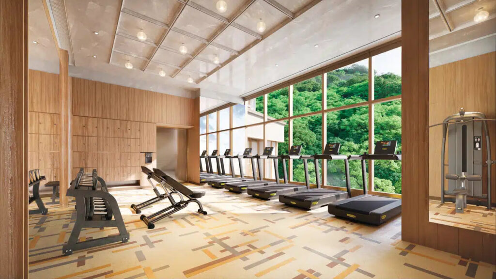 柏景峰 One Park Place 住客健身室設施 落地玻璃健身空間與自然景觀