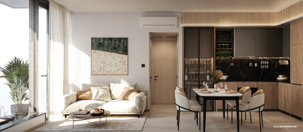 海德園第1期 The Headland Residences Phase 1 示範單位客廳及開放式廚房現代室內設計