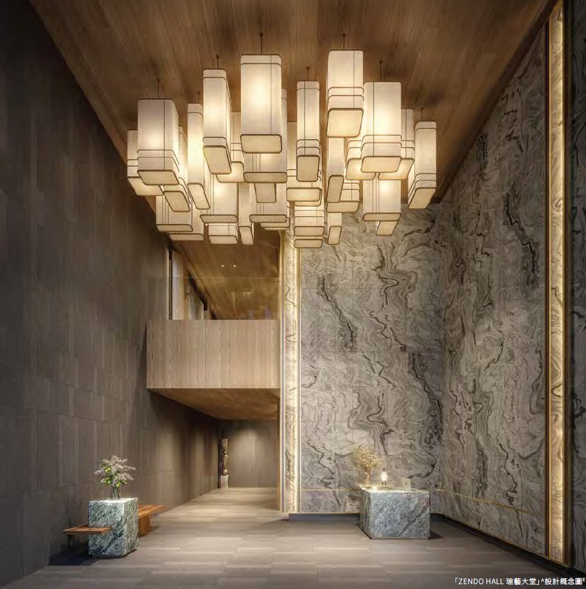 瑜意 Zendo House 豪華住宅大堂設計 高樓底石材牆面與藝術吊燈